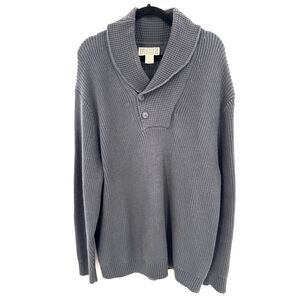 DULUTH TRADING CO Brigadier Shawl Collar Blue Knit Sweater Size XL